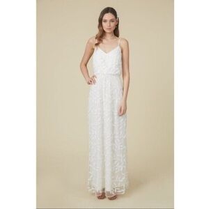 NWT The Savannah Beaded Mesh Blouson Gown In Ivory Petal Embroidery